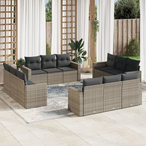 vidaXL 12-dijelni set vrtnih sofa od poliratana s jastucima sivi Cijene