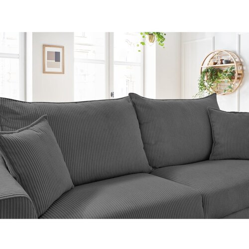 Bobochic Paris Siva raztegljiva sedežna garnitura iz rebrastega žameta 225 cm Augustin &amp;ndash; Slike
