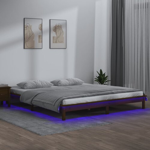 Furnova LED posteljni okvir medeno rjav 160x200 cm trden les, (21936270) Slike