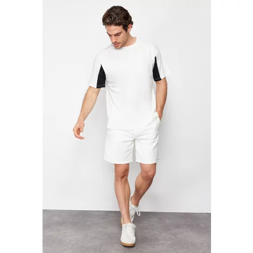 Trendyol Ecru Men's Relaxed/Comfortable Fit Color Block 100% Cotton T-Shirt