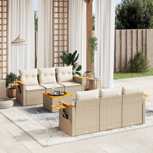 vidaXL 7-dijelni set vrtnih sofa od poliratana s jastucima bež Cijene