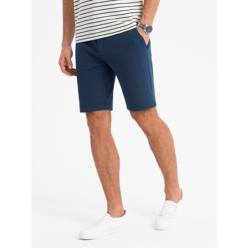 Ombre Men's SLIM FIT short shorts in structured melange knit - black Slike