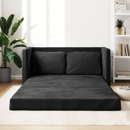 VidaXL Talni raztegljiv kavč 2 v 1 črna 122x204x55 cm žamet Slike
