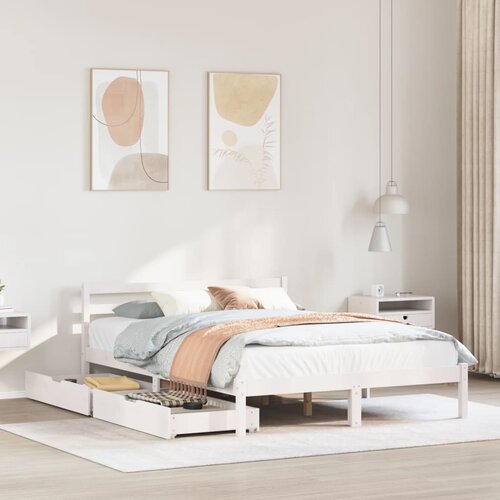 vidaXL Posteljni okvir brez vzmetnice bel 135x190 cm trdna borovina Cene