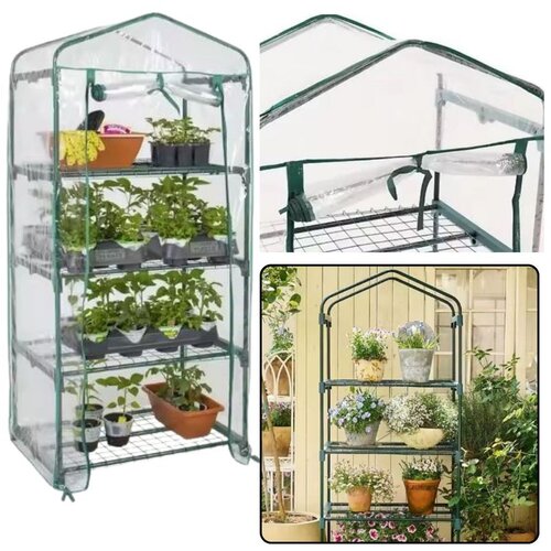 Balkonski mini staklenik s PVC folijom, 4 police, metalna konstrukcija, 69 &times; 49 &times; 157 cm Cijene