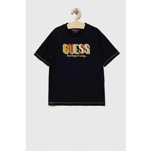 Guess Dječja pamučna majica kratkih rukava boja: tamno plava, s aplikacijom