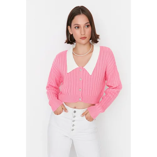 Trendyol Pink Collar Detailed Knitwear Cardigan