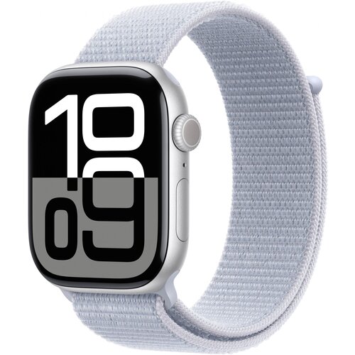 Apple watch series 10 gps + cellular 46mm silver aluminium case with blue cloud sport loop&amp;quot; Slike