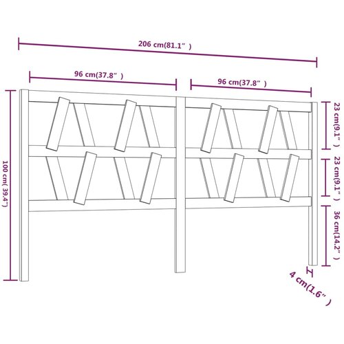  Uzglavlje za krevet sivo 206 x 4 x 100 cm od masivne borovine Slike