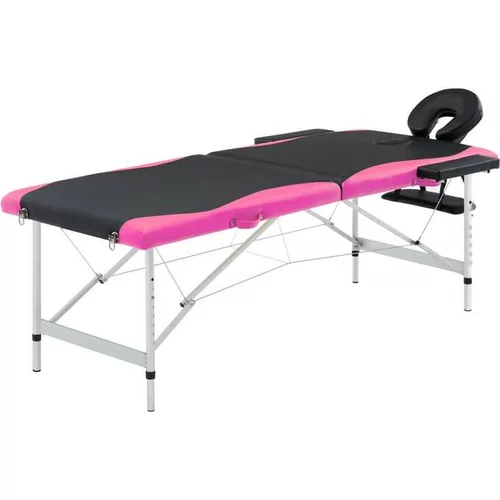  2-conska zložljiva masažna miza aluminij črne in roza barve