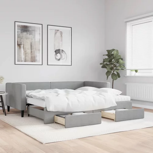vidaXL Izvlečna dnevna postelja s predali svetlo siva 90x200 cm blago