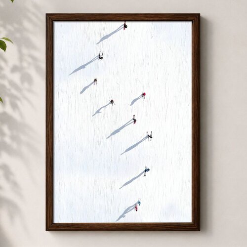 Wallxpert uramljena mdf slika 3752KACT-038, skija&scaron;i na snegu iz ptičje perspektive, 37 x 52 cm Cene