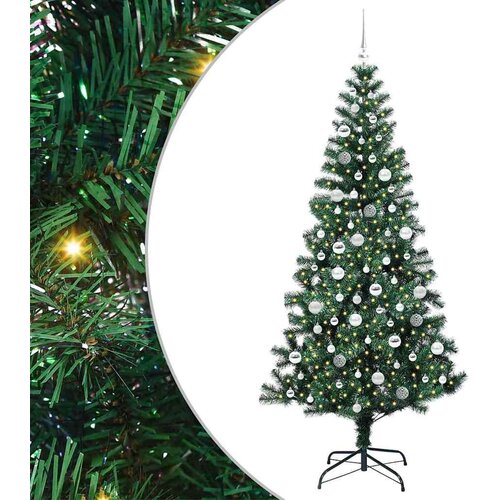 VidaXL Umjetno predsvijetljeno božićno drvce Zelena 210 cm PVC i metal Slike