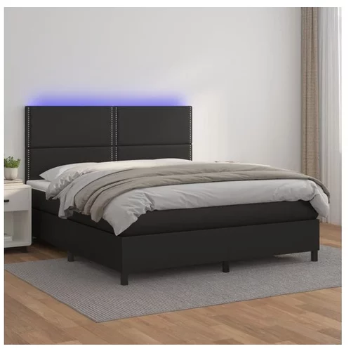  Box spring postelja z vzmetnico LED črna 160x200cm umetno usnje