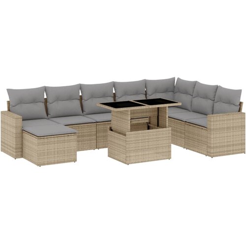  9-dijelni set vrtnih sofa s jastucima bež od poliratana 100 x 55 x 73 cm Slike