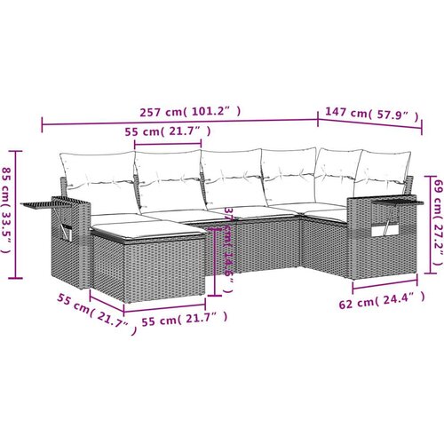 vidaXL 6-dijelni set vrtnih sofa s jastucima bež od poliratana Cijene