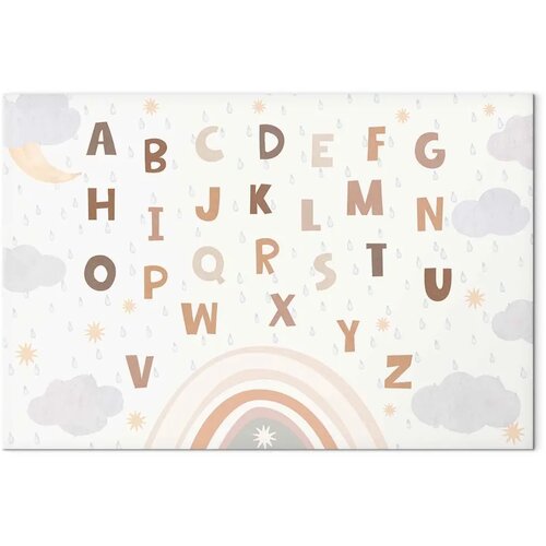  Slika - Letters Above the Rainbow - Letters Among Streams of Rain and Clouds with a Rainbow Moon and Stars on a Light Background Cene