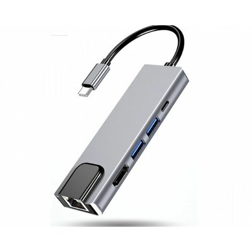 E-green adapter USB 3.1 Tip C (M) - HDMI+2X 3.0 USB + tip C + RJ45 (F) Slike