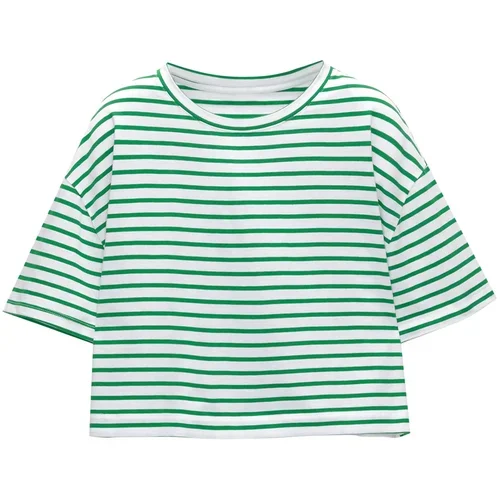 Pull&Bear Majica zelena / bijela