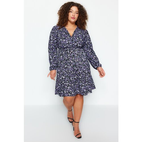Trendyol Curve Purple Polka Dot A-line Mini Knitted Plus Size Dress Slike