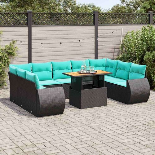  Vrtna garnitura - 10-dijelni set vrtnih sofa s jastucima crni od poliratana - Crna 1 Cene