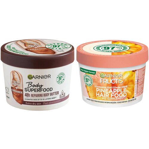 Garnier body superfood krema za telo cocoa 380ml + fructis hair food maska za kosu pineapple 390ml Cene