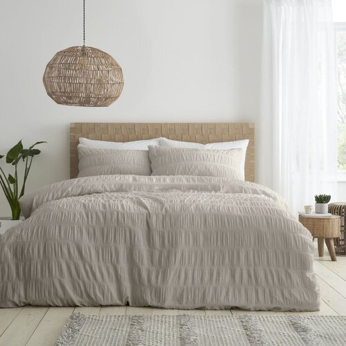 Catherine Lansfield Bež posteljina za bračni krevet/za produženi krevet od krepa 230x220 cm Seersucker &amp;ndash; Slike