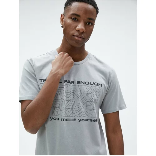 Koton Slogan Printed T-Shirt, Crew Neck, Slim Fit Cotton.