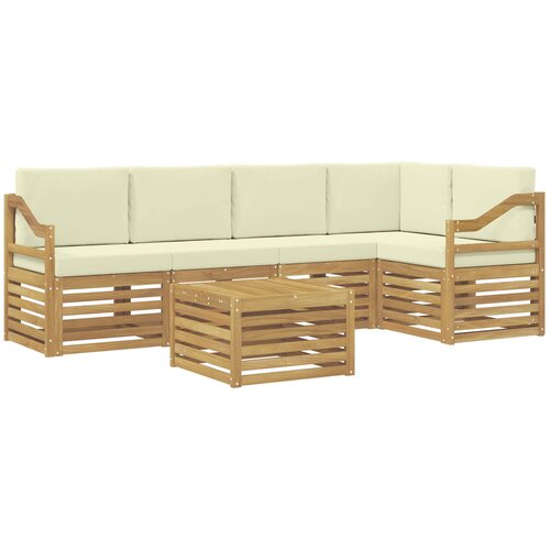 vidaXL Kotna sedežna garnitura 6 pcs Bela in krem Masiven les akacije, (5000283668) Cene
