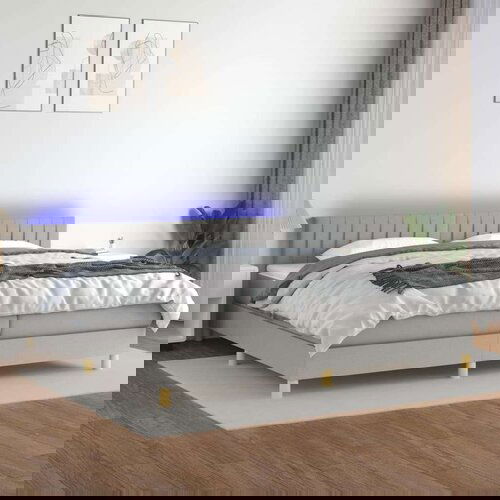  Box spring postelja z vzmetnico LED sv. siva 200x200 cm blago, (20937086) Cene