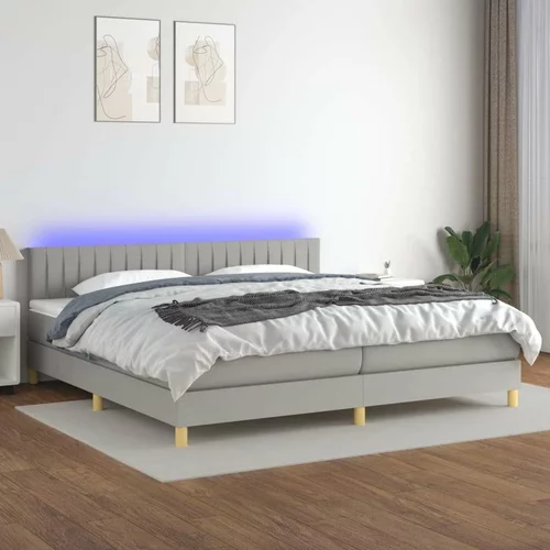  Krevet box spring s madracem LED svjetlosivi 200x200 cm tkanina