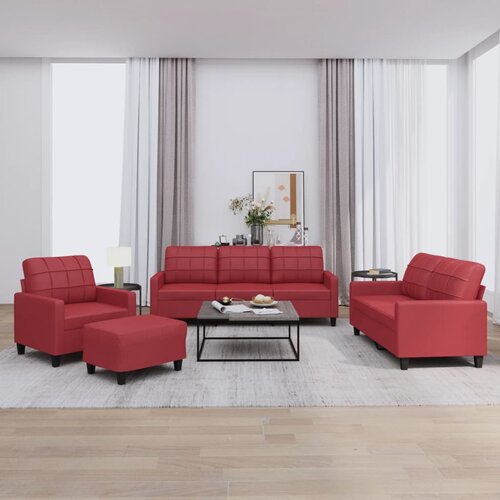  4-dijelni set sofa s jastucima crvena boja vina od umjetne kože Cene