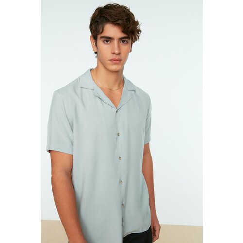 Trendyol Men's Gray Regular Fit Wide Collar Summer Viscose Shirt Cene