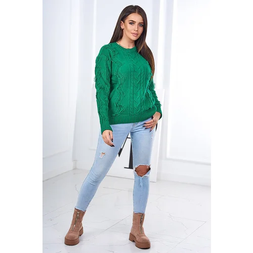Kesi Sweater with cable weave in green color
