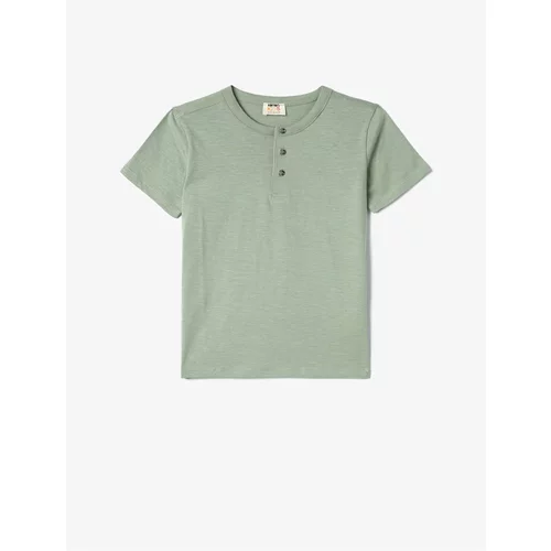 Koton Basic T-Shirt Round Neck Short Sleeve Buttoned Cotton