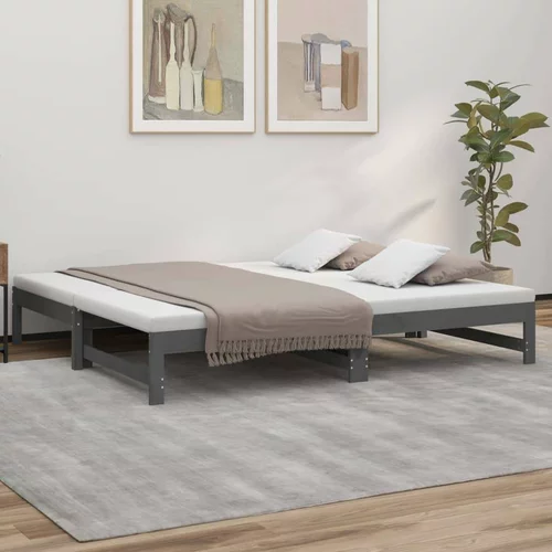  Izvlečna dnevna postelja siva 2x(90x190) cm trdna borovina, (20725016)