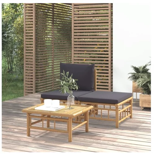  Vrtna sedežna garnitura 3-delna temno sive blazine bambus
