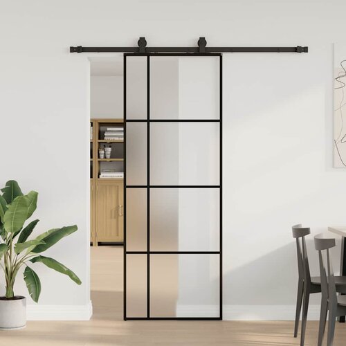 vidaXL drsna vrata z opremo črna 76x205 cm esg steklo Cene