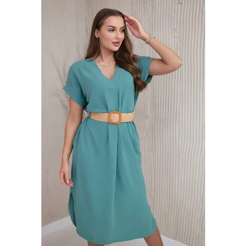 Kesi Włoski Dress with a decorative belt dark mint