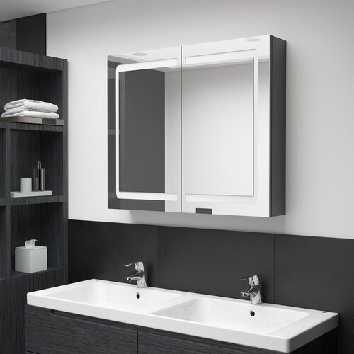 VidaXL LED kupaonski ormarić s ogledalom sjajni sivi 80 x 12 x 68 cm Slike