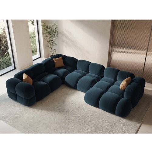Cosmopolitan Design Temno modra žametna kotna sedežna garnitura (levi kot/v obliki črke &amp;quot;U&amp;quot;) Loretto &amp;ndash; Slike