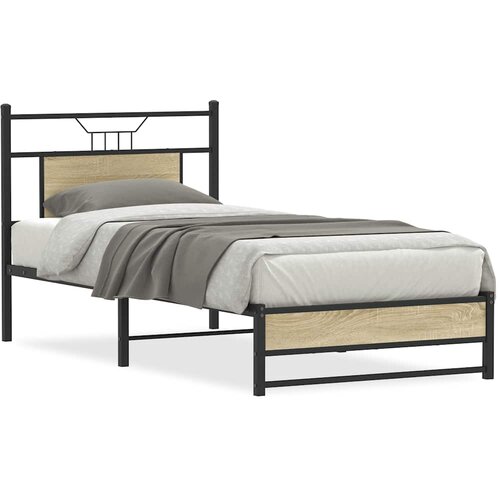 VidaXL Posteljni okvir brez vzmetnice hrast 90x190 cm inženirski les Slike