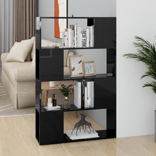 The Living Store Knjižna omara za razdelitev prostora sijaj črna 80x24x124,5 cm - Knjižna Omara Za Razdelitev Prostora, (21437045) Slike