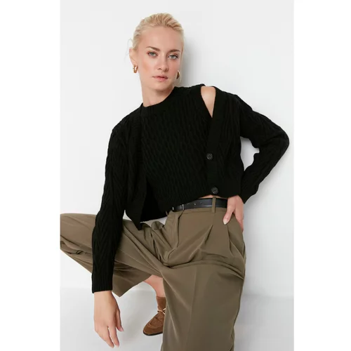 Trendyol Black Crop Knitted Detailed Knitwear Cardigan