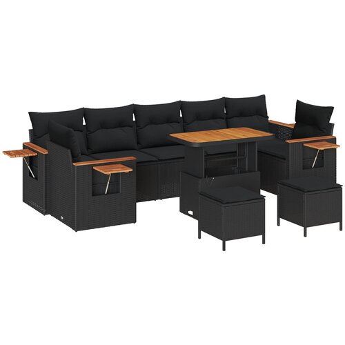 vidaXL Vrtna sedežna garnitura z blazino 10 pcs Črna, (5000133494) Cene
