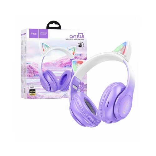 hoco. bežične stereo slušalice, bluetooth v5.3, 400mAh - W42 cat ears, purple grape Cene