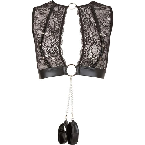 Cottelli Bondage - komplet donjeg rublja od sjajne pruge od čipke (4 komada) - M Slike