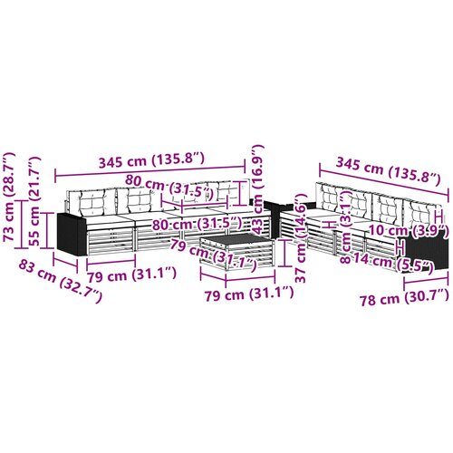  Set vanjskih sofa 9 kom. Prirodna i svjetlosiva Poliester Slike