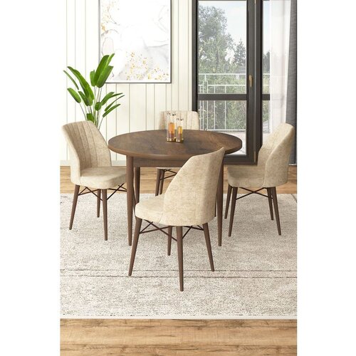 Hanah home Rox - Baroque, Cream BaroqueCream Dining Table & Chairs Set (5 Pieces) Cene