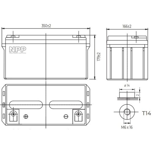 NPP NPG12V-65Ah, GEL BATTERY, C20=65AH, T14, 350*168*179*179, 18,3KG, Light grey Cene